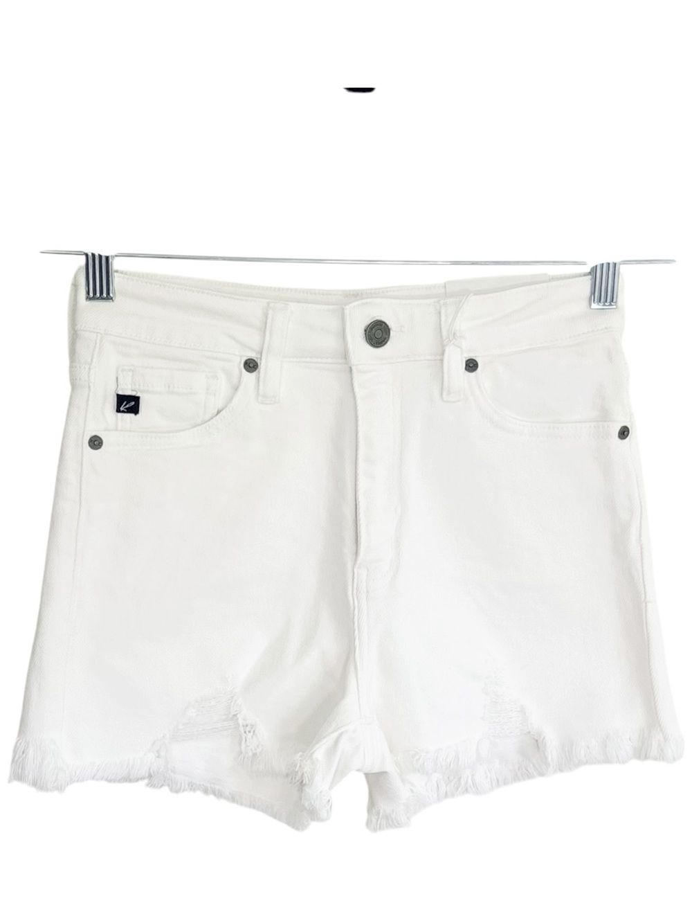 NWT KanCan White High Rise Denim Shorts Frayed Hem Stretch Size Small